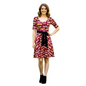 Effie's Heart NEW Rachel Red Carafe Print Short Sleeves Belted Dress Small